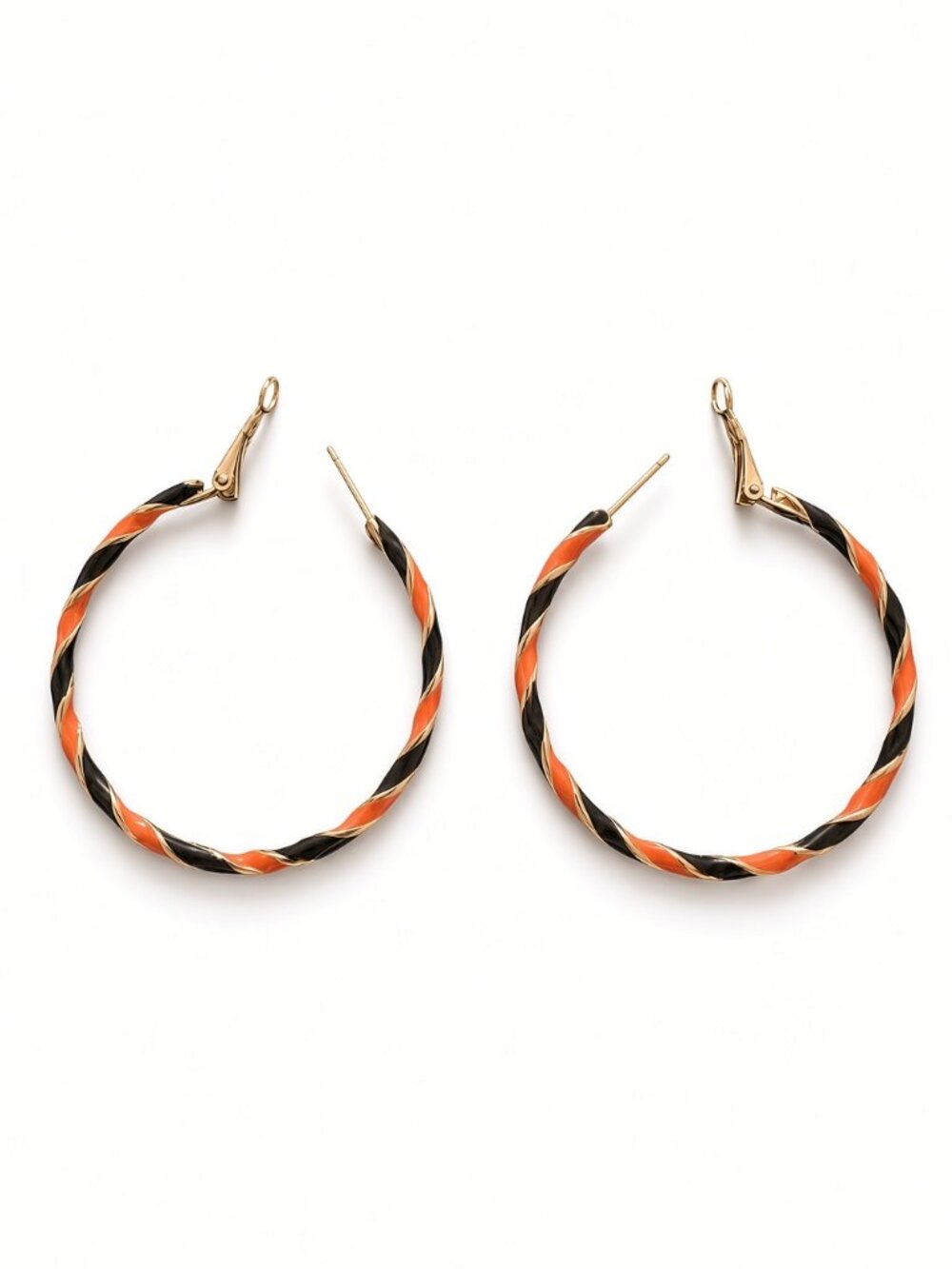 Brand New Black Orange Gold Twisted Hoop Earrings